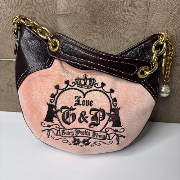 Juicy Couture Y2K Velour "Juicy Pretty Thing" Shoulder Bag, Pink & Brown - Picture 5 of 10
